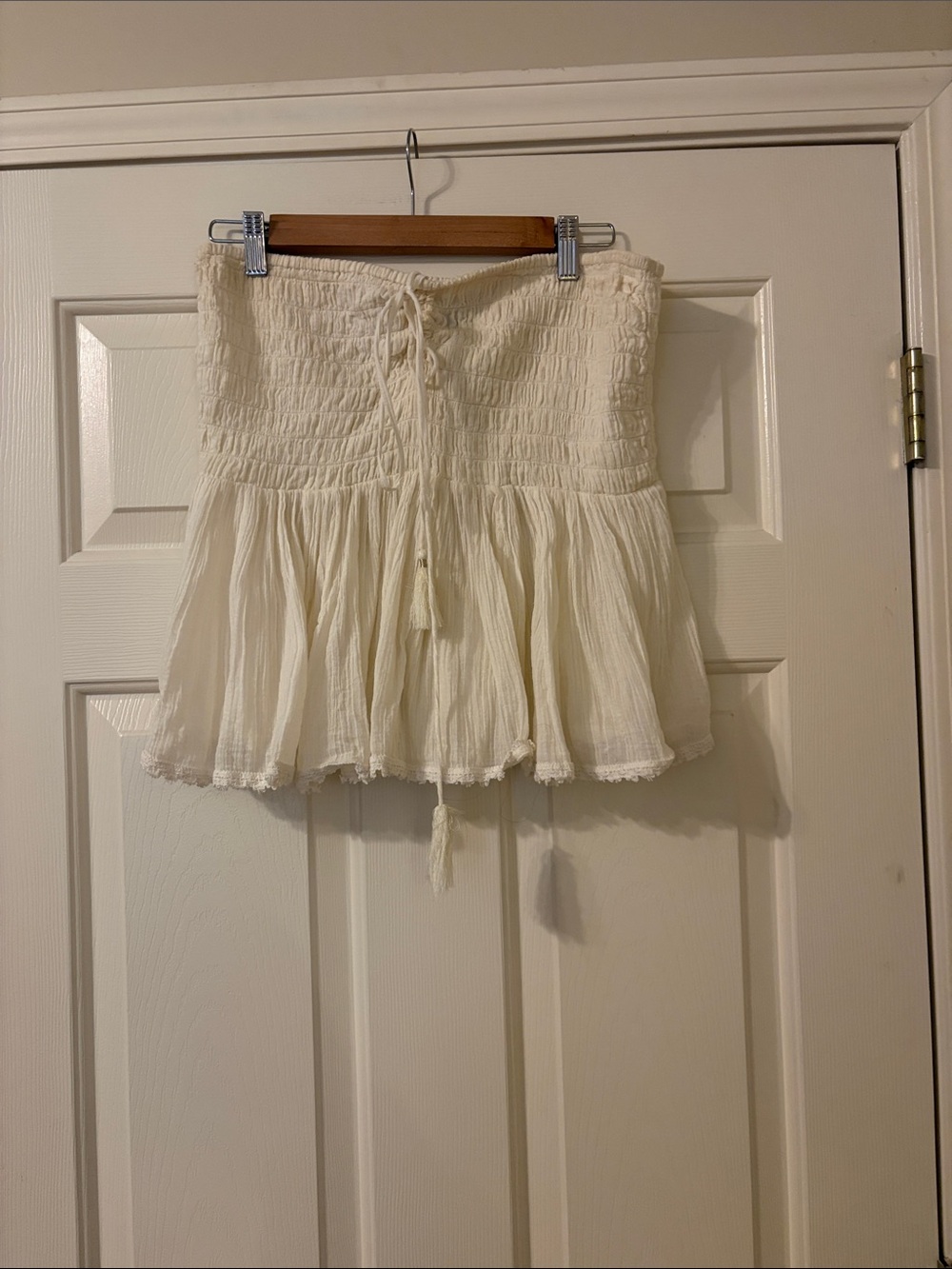 American Eagle Outfitters Cream Smocked Peplum Tube Top
